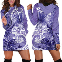 Polynesian Hibiscus Flower Tribal Hoodie Dress Violet Color