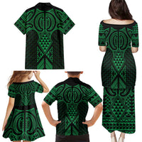 Kakariki Maori Ta Moko Poutama Art Family Matching Puletasi and Hawaiian Shirt