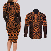 Karaka Maori Ta Moko Poutama Art Couples Matching Long Sleeve Bodycon Dress and Long Sleeve Button Shirt LT9 - Polynesian Pride