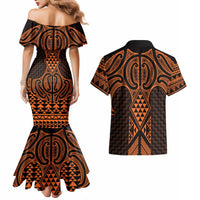 Karaka Maori Ta Moko Poutama Art Couples Matching Mermaid Dress and Hawaiian Shirt LT9 - Polynesian Pride