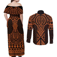 Karaka Maori Ta Moko Poutama Art Couples Matching Off Shoulder Maxi Dress and Long Sleeve Button Shirt LT9 - Polynesian Pride