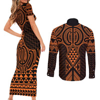 Karaka Maori Ta Moko Poutama Art Couples Matching Short Sleeve Bodycon Dress and Long Sleeve Button Shirt LT9 - Polynesian Pride