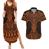 Karaka Maori Ta Moko Poutama Art Couples Matching Summer Maxi Dress and Hawaiian Shirt LT9 Gold - Polynesian Pride