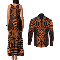Karaka Maori Ta Moko Poutama Art Couples Matching Tank Maxi Dress and Long Sleeve Button Shirt LT9 - Polynesian Pride
