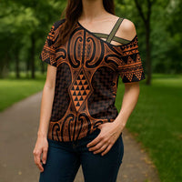 Karaka Maori Ta Moko Poutama Art Cross Shoulder Shirt - Polynesian Pride