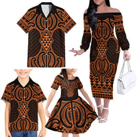 Karaka Maori Ta Moko Poutama Art Family Matching Off The Shoulder Long Sleeve Dress and Hawaiian Shirt