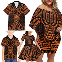 Karaka Maori Ta Moko Poutama Art Family Matching Off Shoulder Short Dress and Hawaiian Shirt