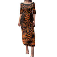 Karaka Maori Ta Moko Poutama Art Family Matching Puletasi and Hawaiian Shirt LT9 Mom's Dress Gold - Polynesian Pride
