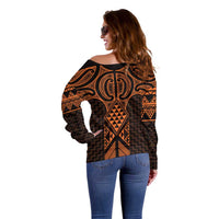 Karaka Maori Ta Moko Poutama Art Off Shoulder Sweater LT9 - Polynesian Pride