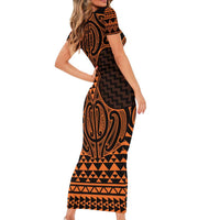 Karaka Maori Ta Moko Poutama Art Short Sleeve Bodycon Dress