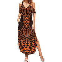 Karaka Maori Ta Moko Poutama Art Summer Maxi Dress LT9 Women Gold - Polynesian Pride