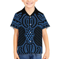 Kikorangi Maori Ta Moko Poutama Art Family Matching Tank Maxi Dress and Hawaiian Shirt LT9 Son's Shirt Blue - Polynesian Pride