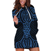 Kikorangi Maori Ta Moko Poutama Art Hoodie Dress LT9 Blue - Polynesian Pride