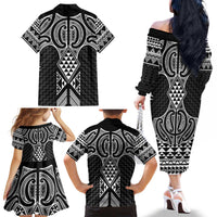 Ma Maori Ta Moko Poutama Art Family Matching Off The Shoulder Long Sleeve Dress and Hawaiian Shirt