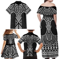 Ma Maori Ta Moko Poutama Art Family Matching Off Shoulder Maxi Dress and Hawaiian Shirt