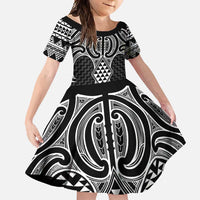 Ma Maori Ta Moko Poutama Art Family Matching Tank Maxi Dress and Hawaiian Shirt LT9 Daughter's Dress White - Polynesian Pride