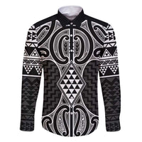 Ma Maori Ta Moko Poutama Art Family Matching Tank Maxi Dress and Hawaiian Shirt LT9 Dad's Shirt - Long Sleeve White - Polynesian Pride