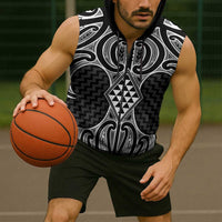 Ma Maori Ta Moko Poutama Art Sleeveless Zip Hoodie - Polynesian Pride