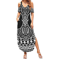Ma Maori Ta Moko Poutama Art Summer Maxi Dress LT9 Women White - Polynesian Pride