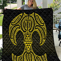 Mahi-dawg Maori Ta Moko Poutama Art Quilt LT9 Yellow - Polynesian Pride