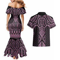 Mawhero Maori Ta Moko Poutama Art Couples Matching Mermaid Dress and Hawaiian Shirt