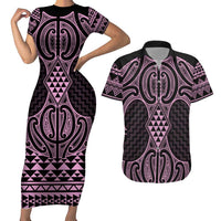 Mawhero Maori Ta Moko Poutama Art Couples Matching Short Sleeve Bodycon Dress and Hawaiian Shirt