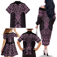 Mawhero Maori Ta Moko Poutama Art Family Matching Off The Shoulder Long Sleeve Dress and Hawaiian Shirt
