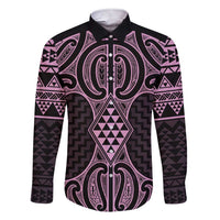 Mawhero Maori Ta Moko Poutama Art Family Matching Short Sleeve Bodycon Dress and Hawaiian Shirt LT9 Dad's Shirt - Long Sleeve Pink - Polynesian Pride