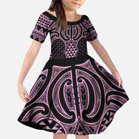 Mawhero Maori Ta Moko Poutama Art Kid Short Sleeve Dress