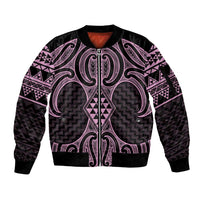 Mawhero Maori Ta Moko Poutama Art Sleeve Zip Bomber Jacket LT9 Unisex Pink - Polynesian Pride