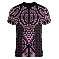 Mawhero Maori Ta Moko Poutama Art Women V-Neck T-Shirt LT9 - Polynesian Pride