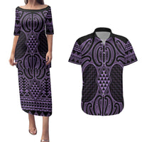 Waiporoporo Maori Ta Moko Poutama Art Couples Matching Puletasi and Hawaiian Shirt LT9 Purple - Polynesian Pride