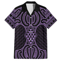 Waiporoporo Maori Ta Moko Poutama Art Family Matching Puletasi and Hawaiian Shirt LT9 Dad's Shirt - Short Sleeve Purple - Polynesian Pride