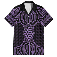 Waiporoporo Maori Ta Moko Poutama Art Family Matching Tank Maxi Dress and Hawaiian Shirt LT9 Dad's Shirt - Short Sleeve Purple - Polynesian Pride