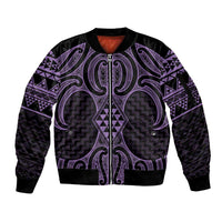 Waiporoporo Maori Ta Moko Poutama Art Sleeve Zip Bomber Jacket LT9 Unisex Purple - Polynesian Pride