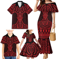 Whero Maori Ta Moko Poutama Art Family Matching Mermaid Dress and Hawaiian Shirt LT9 - Polynesian Pride