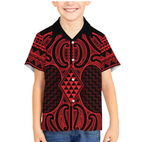 Whero Maori Ta Moko Poutama Art Family Matching Mermaid Dress and Hawaiian Shirt LT9 Son's Shirt Red - Polynesian Pride