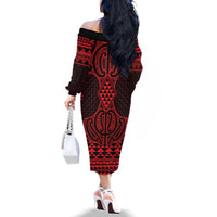 Whero Maori Ta Moko Poutama Art Family Matching Off The Shoulder Long Sleeve Dress and Hawaiian Shirt