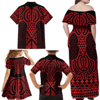 Whero Maori Ta Moko Poutama Art Family Matching Off Shoulder Maxi Dress and Hawaiian Shirt