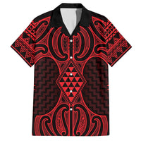 Whero Maori Ta Moko Poutama Art Family Matching Summer Maxi Dress and Hawaiian Shirt LT9 Dad's Shirt - Short Sleeve Red - Polynesian Pride