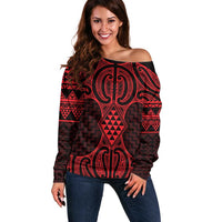 Whero Maori Ta Moko Poutama Art Off Shoulder Sweater