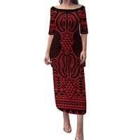 Whero Maori Ta Moko Poutama Art Puletasi LT9 Long Dress Red - Polynesian Pride