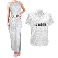 New Zealand Rangatira Custom Couples Matching Tank Maxi Dress and Hawaiian Shirt All White Niho Taniwha Maori Tribal LT9 White - Polynesian Pride