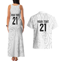 New Zealand Rangatira Custom Couples Matching Tank Maxi Dress and Hawaiian Shirt All White Niho Taniwha Maori Tribal LT9 - Polynesian Pride
