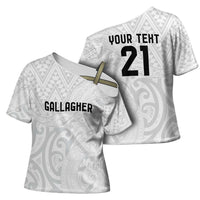 New Zealand Rangatira Custom Cross Shoulder Shirt All White Niho Taniwha Maori Tribal - Polynesian Pride