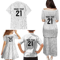 New Zealand Rangatira Custom Family Matching Puletasi and Hawaiian Shirt All White Niho Taniwha Maori Tribal LT9 - Polynesian Pride