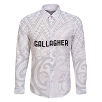 New Zealand Rangatira Custom Family Matching Puletasi and Hawaiian Shirt All White Niho Taniwha Maori Tribal LT9 Dad's Shirt - Long Sleeve White - Polynesian Pride