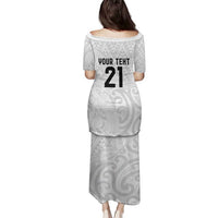 New Zealand Rangatira Custom Family Matching Puletasi and Hawaiian Shirt All White Niho Taniwha Maori Tribal LT9 - Polynesian Pride