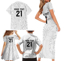 New Zealand Rangatira Custom Family Matching Short Sleeve Bodycon Dress and Hawaiian Shirt All White Niho Taniwha Maori Tribal LT9 - Polynesian Pride