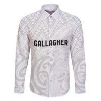 New Zealand Rangatira Custom Family Matching Tank Maxi Dress and Hawaiian Shirt All White Niho Taniwha Maori Tribal LT9 Dad's Shirt - Long Sleeve White - Polynesian Pride